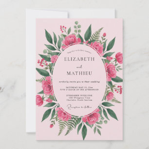 Convites Casamento de Eucalipto Folhagem Verde Magenta
