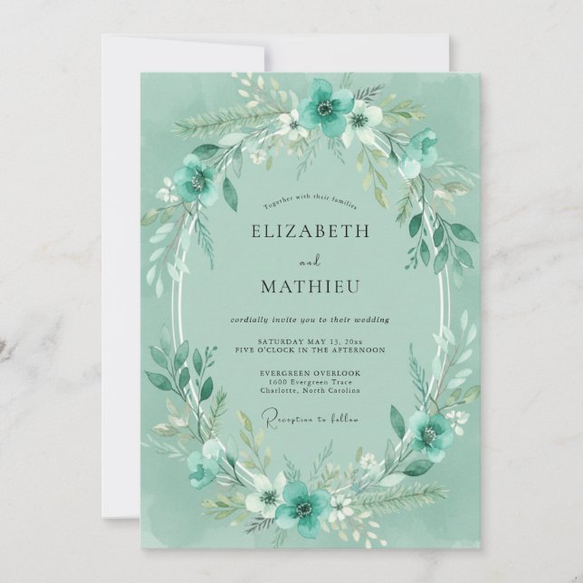 Convites Casamento de Eucalipto Folhagem Verde Menta Espuma (Frente)