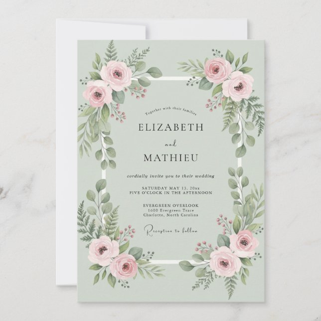 Convites Casamento de Eucalipto Folhagem Verde-Menta Rubor (Frente)