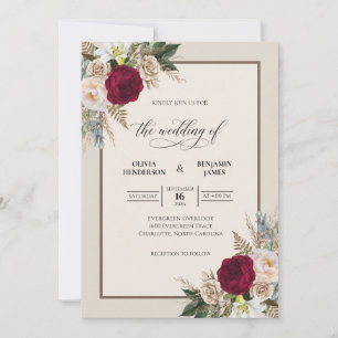 Convites Casamento de Eucalipto Folhagem Vinho Profundo