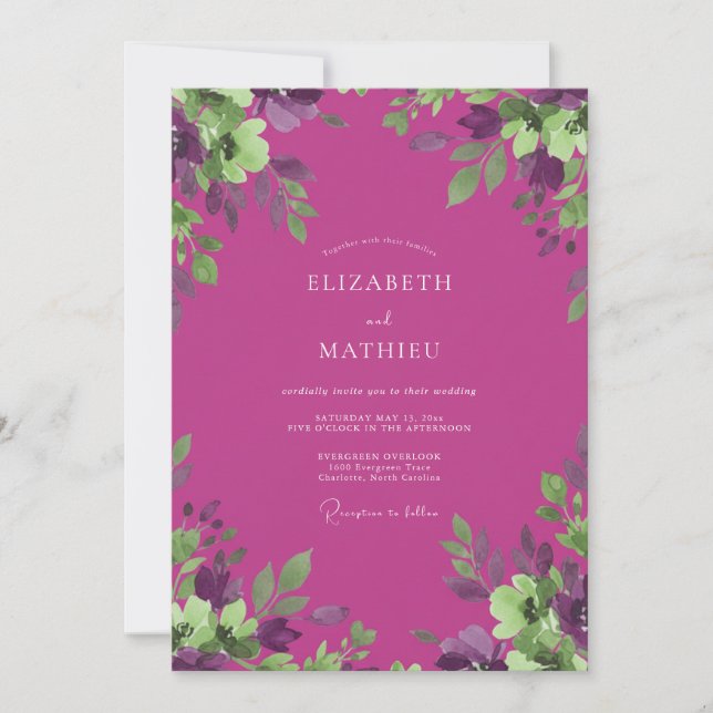 Convites Casamento de Eucalipto Folhagem Violeta Magenta (Frente)