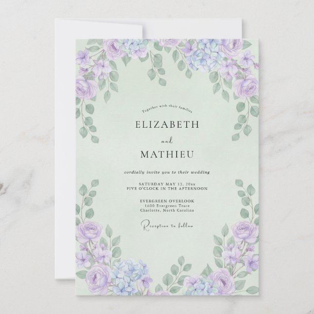 Convites Casamento de Eucalipto Folhagem Violeta Menta (Frente)