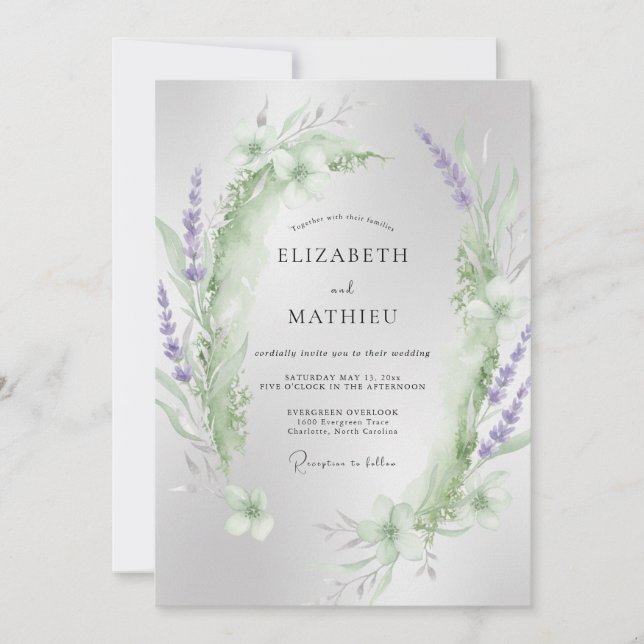 Convites Casamento de Eucalipto Folhagem Violeta Menta (Frente)