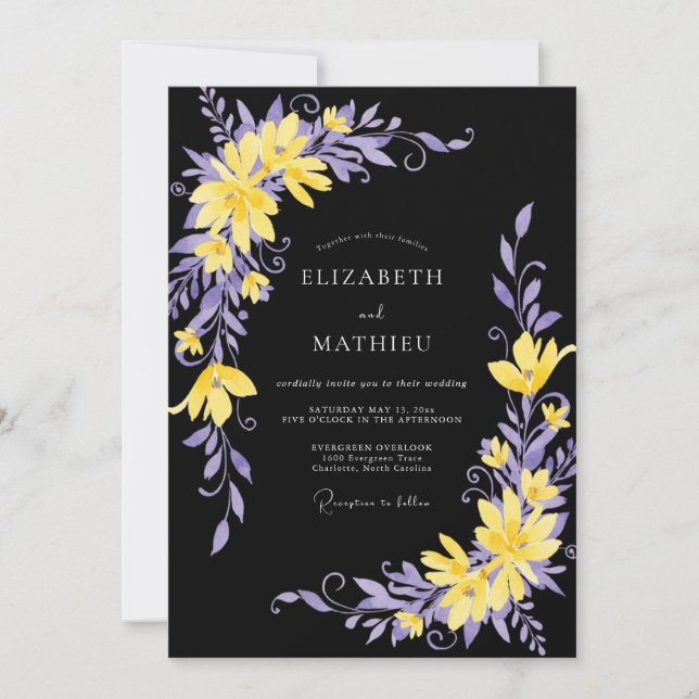 Convites Casamento de Eucalipto Folhagem Violeta Preta (Frente)