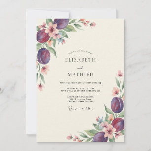 Convites Casamento de Eucalipto Fruta Ameixa Profunda