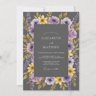 Convites Casamento de Eucalipto Lilás Amarelo Carvão