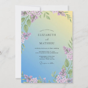 Convites Casamento de Eucalipto Lilás Amarelo Suave