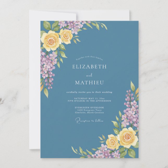 Convites Casamento de Eucalipto Lilás Azul Aço (Frente)