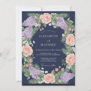Convites Casamento de Eucalipto Lilás Coral Marinho