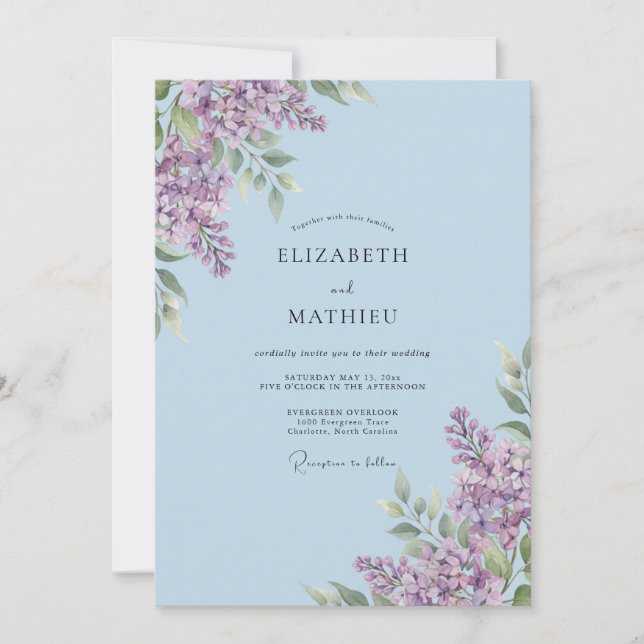 Convites Casamento de Eucalipto Lilás Violeta Pálido (Frente)