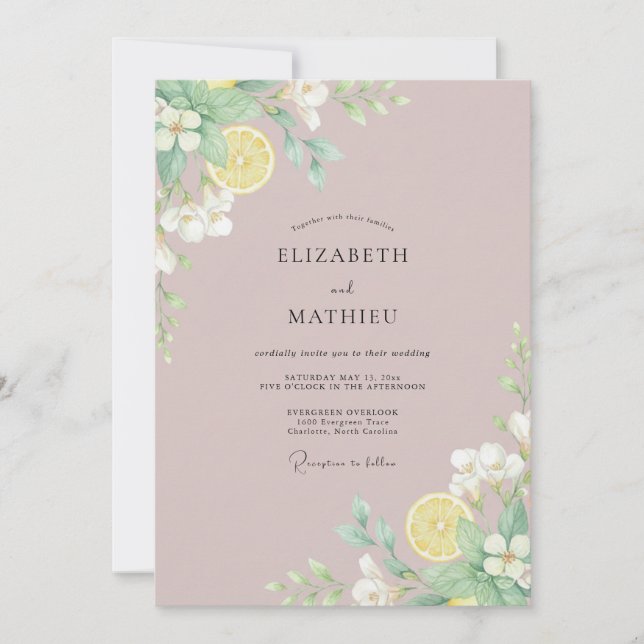 Convites Casamento de Eucalipto Limão Roxo Suave (Frente)