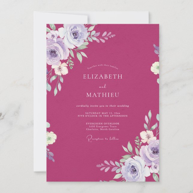 Convites Casamento de Eucalipto Macio Folhagem Lilás Magent (Frente)