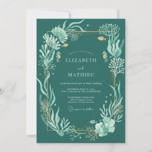Convites Casamento de Eucalipto Oceano Ciano Escuro