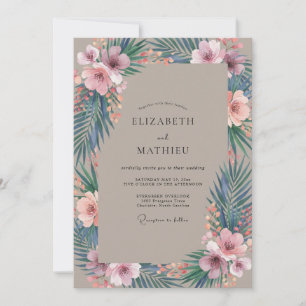 Convites Casamento de Eucalipto Palma Rosa Taupe