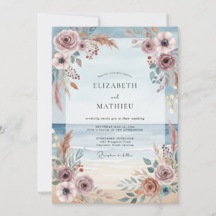 Convites Casamento de Eucalipto Pampas Rosa Empoeirado