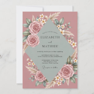 Convites Casamento de Eucalipto Pampas Rosa Malva Vintage E