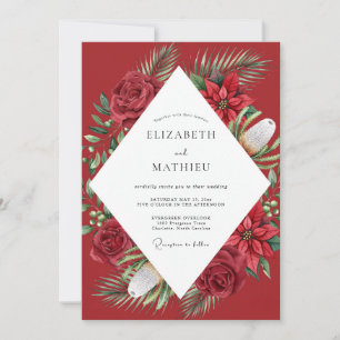 Convites Casamento de Eucalipto Poinsettia Carmesim Profund