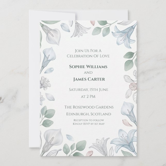 Convites Casamento de Eucalipto Prateado (Frente)