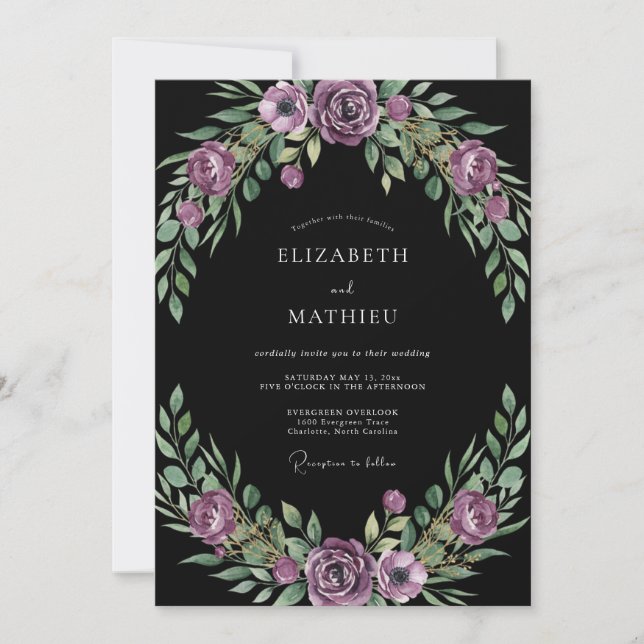 Convites Casamento de Eucalipto Preto Folhagem de Ameixa (Frente)
