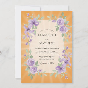 Convites Casamento de Eucalipto Ranunculus Lilás Âmbar