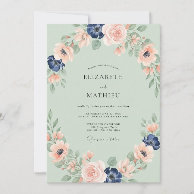 Convites Casamento de Eucalipto Ranunculus Pêssego Sage Sua (Frente)