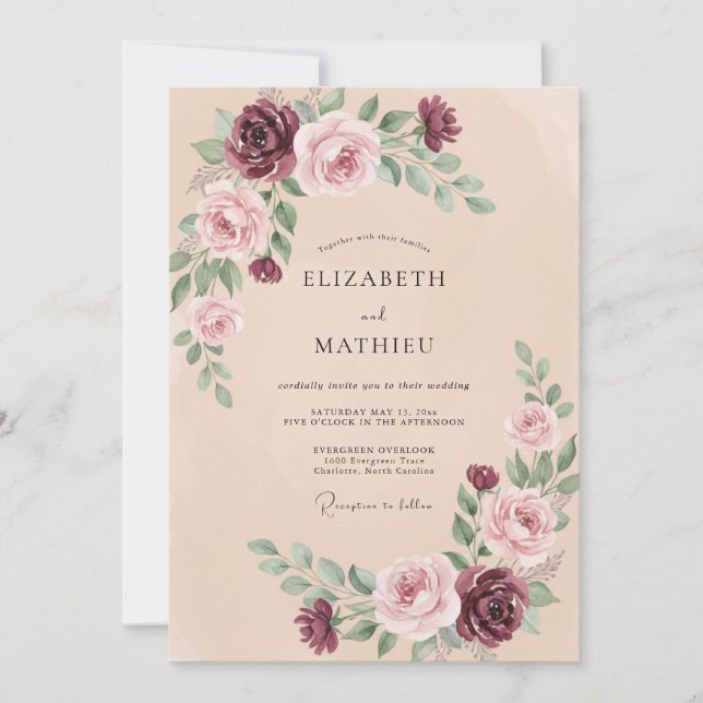 Convites Casamento de Eucalipto Ranunculus Roxo Macio (Frente)