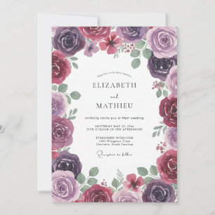 Convites Casamento de Eucalipto Ranunculus Roxo Silenciado 