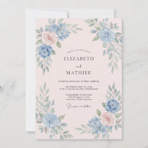 Convites Casamento de Eucalipto Rosa Poeira Azul-marinho