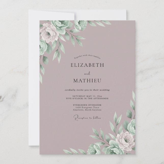 Convites Casamento de Eucalipto Róseo Suave (Frente)