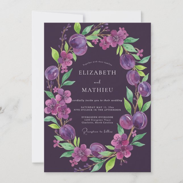 Convites Casamento de Eucalipto Roxo Ameixa Deep Purple (Frente)