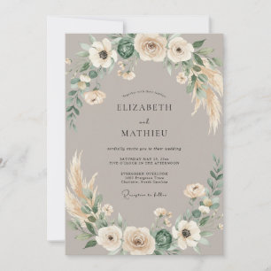 Convites Casamento de Eucalipto Seco Pampas Bege