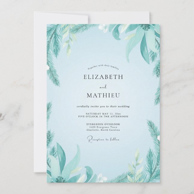 Convites Casamento de Eucalipto Suave Folhagem Aqua Mint (Frente)