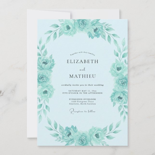 Convites Casamento de Eucalipto Suave Folhagem Aqua Mint (Frente)