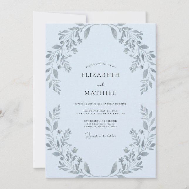 Convites Casamento de Eucalipto Suave Folhagem de Vinca Pra (Frente)