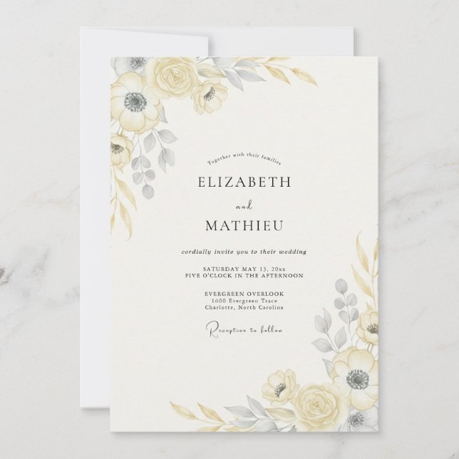 Convites Casamento de Eucalipto Suave Folhagem Dourada Cham (Frente)
