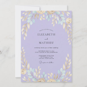 Convites Casamento de Eucalipto Suave Folhagem Dourada e Pe