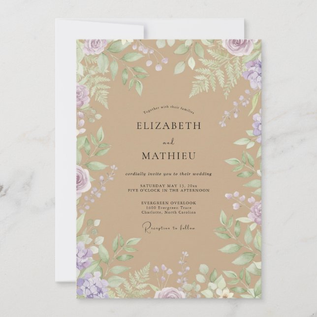Convites Casamento de Eucalipto Suave Folhagem Lilás Clara (Frente)