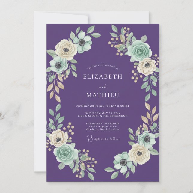 Convites Casamento de Eucalipto Suave Folhagem Violeta Ment (Frente)