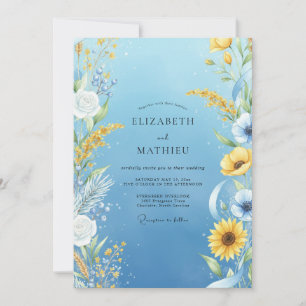 Convites Casamento de Eucalipto Suave Girassol Amarelo Açul