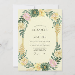 Convites Casamento de Eucalipto Suculento Amarelo Claro