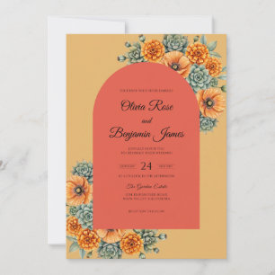 Convites Casamento de Eucalipto Suculento Amarelo Coral