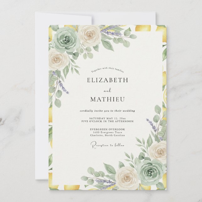 Convites Casamento de Eucalipto Suculento em Sage Gold (Frente)