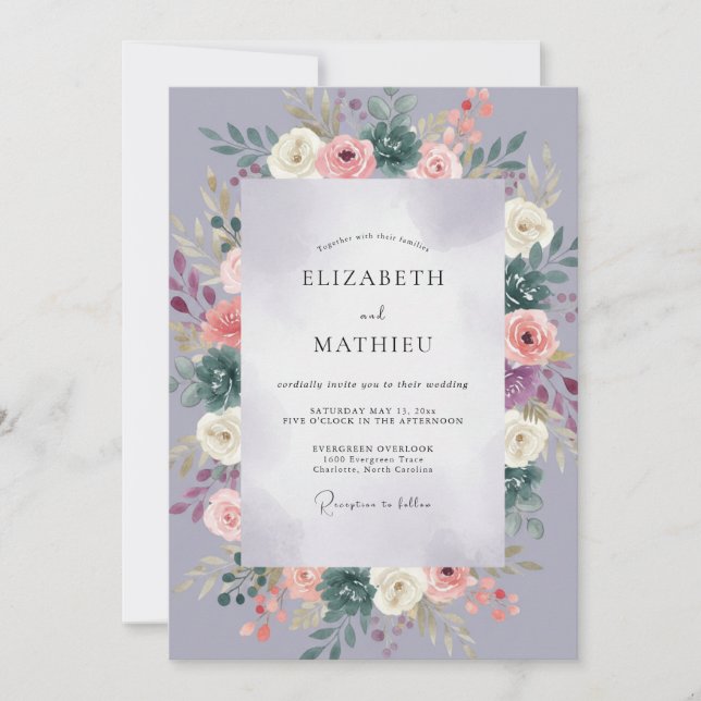 Convites Casamento de Eucalipto Suculento Roxo Azulado (Frente)