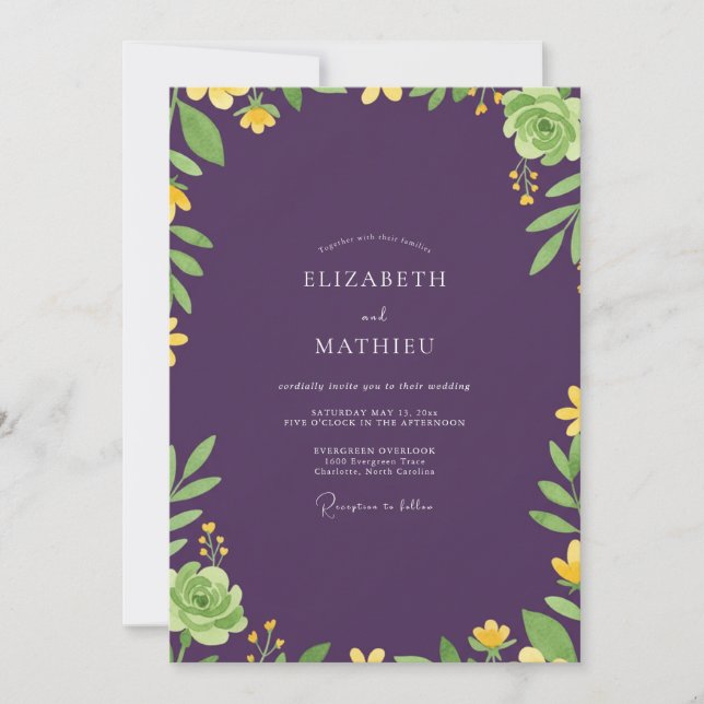 Convites Casamento de Eucalipto Suculento Roxo Escuro (Frente)