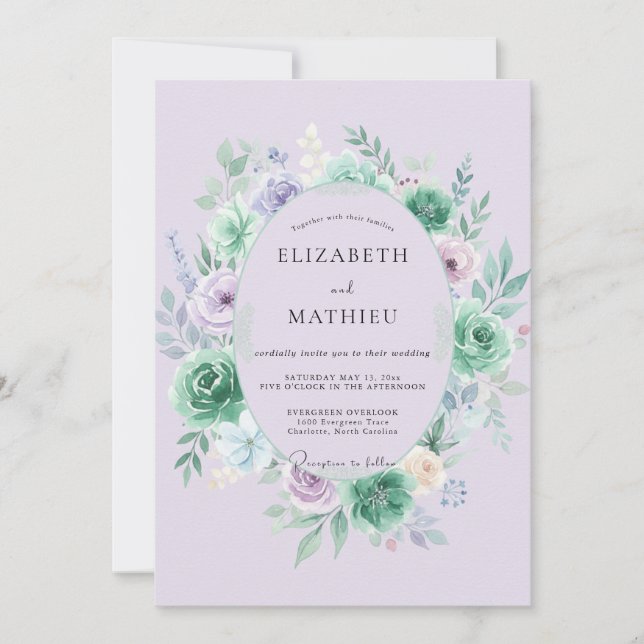Convites Casamento de Eucalipto Suculento Roxo Suave (Frente)