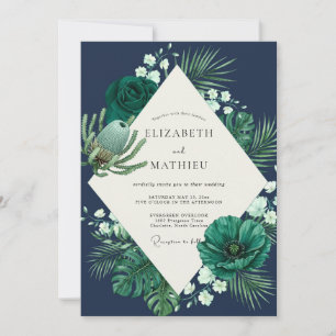 Convites Casamento de Eucalipto Tropical Azul-Marinho