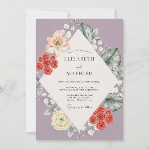 Convites Casamento de Eucalipto Tropical Coral Malva