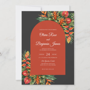 Convites Casamento de Eucalipto Tropical Laranja Carvão