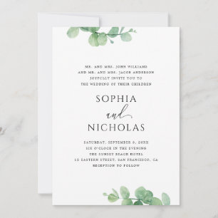 Convites Casamento de Eucalipto Verde Botânico Elegante