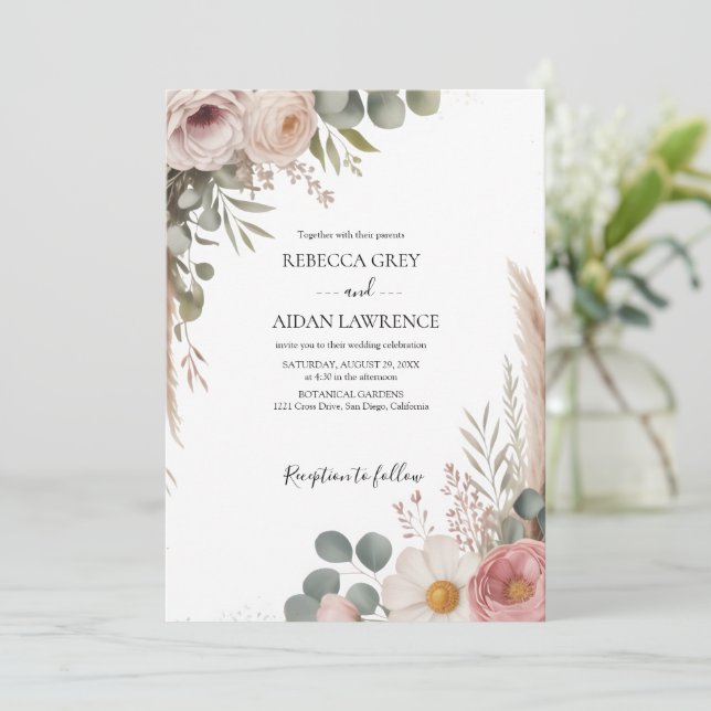 Convites Casamento de Eucalipto Verde Botânico Rústico  (Em pé/Frente)
